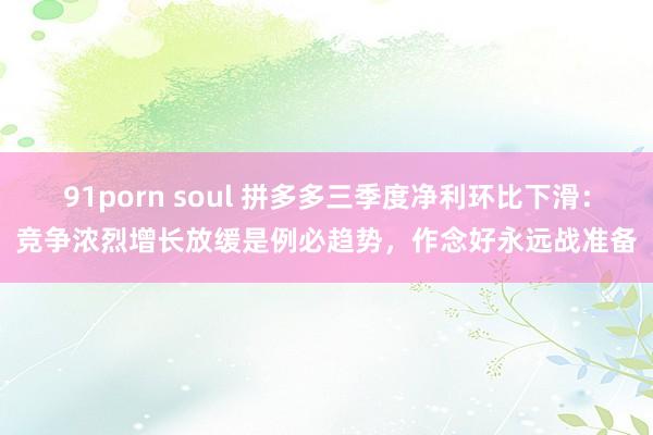 91porn soul 拼多多三季度净利环比下滑：竞争浓烈增长放缓是例必趋势，作念好永远战准备