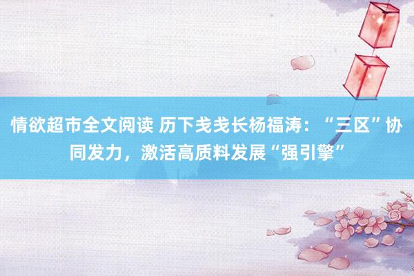 情欲超市全文阅读 历下戋戋长杨福涛：“三区”协同发力，激活高质料发展“强引擎”