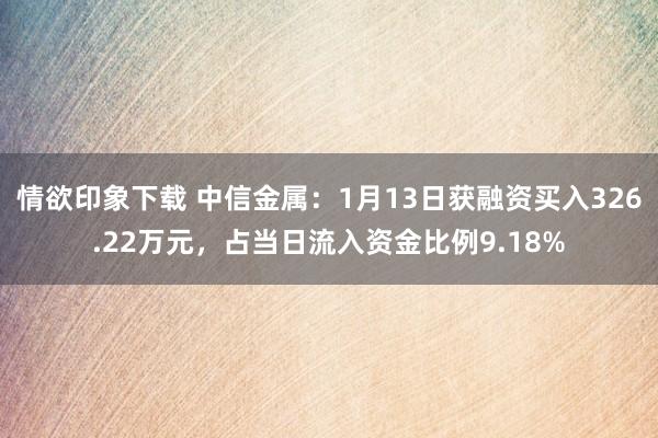 情欲印象下载 中信金属：1月13日获融资买入326.22万元，占当日流入资金比例9.18%