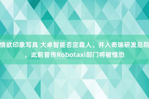 情欲印象写真 大卓智能否定裁人、并入奇瑞研发总院，此前曾传Robotaxi部门将被惶恐