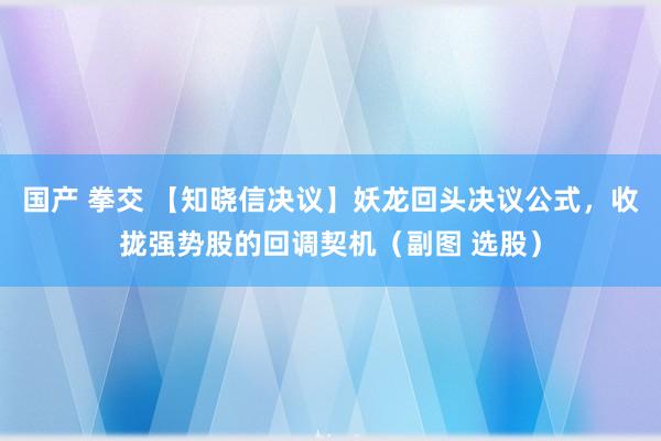 国产 拳交 【知晓信决议】妖龙回头决议公式，收拢强势股的回调契机（副图 选股）
