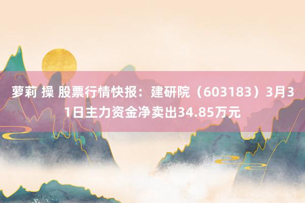 萝莉 操 股票行情快报：建研院（603183）3月31日主力资金净卖出34.85万元