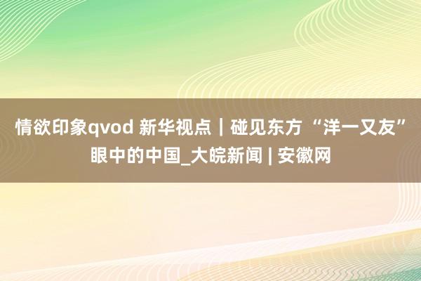 情欲印象qvod 新华视点｜碰见东方 “洋一又友”眼中的中国_大皖新闻 | 安徽网