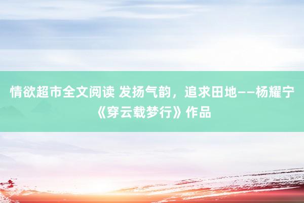 情欲超市全文阅读 发扬气韵，追求田地——杨耀宁《穿云载梦行》作品