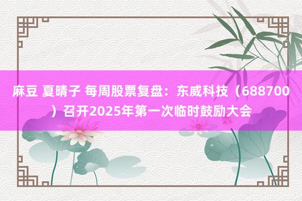 麻豆 夏晴子 每周股票复盘：东威科技（688700）召开2025年第一次临时鼓励大会