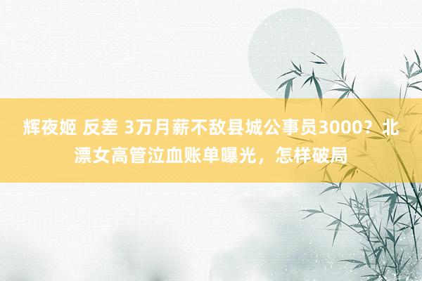 辉夜姬 反差 3万月薪不敌县城公事员3000？北漂女高管泣血账单曝光，怎样破局