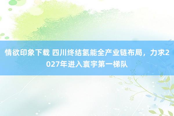 情欲印象下载 四川终结氢能全产业链布局，力求2027年进入寰宇第一梯队