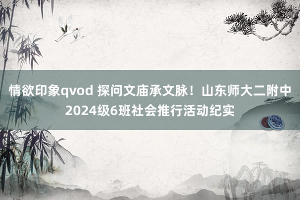 情欲印象qvod 探问文庙承文脉！山东师大二附中2024级6班社会推行活动纪实